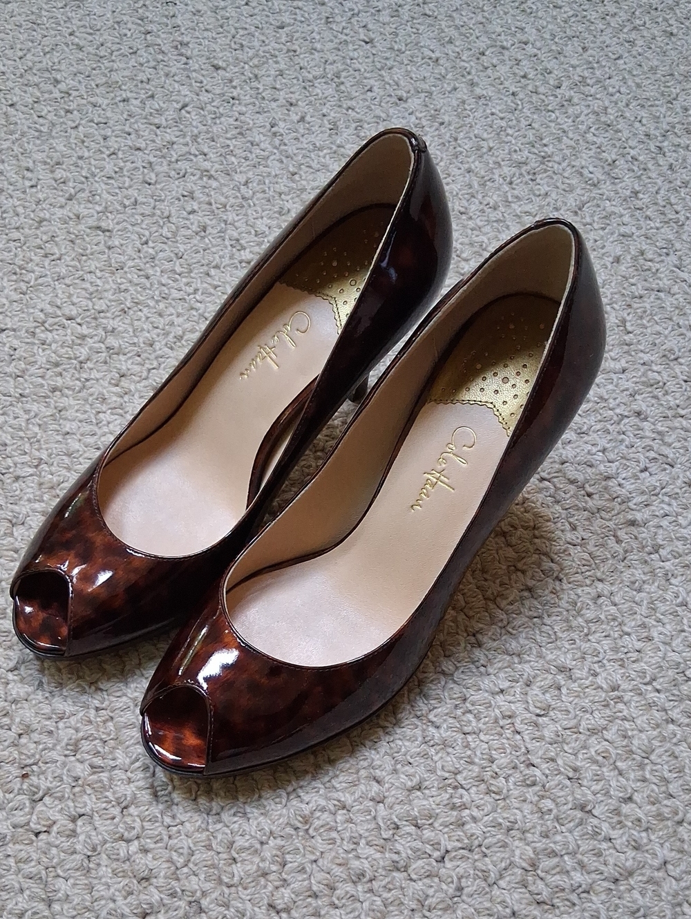 Cole Haan Women's Tortoiseshell Patent Peep-Toe Heels